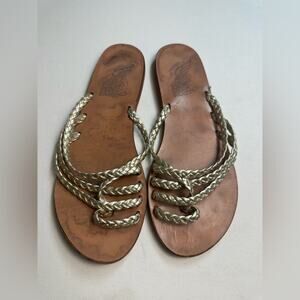 Ancient Greek Sandals Amalia Gold Silver Metallic Braided Straps Size 40/ US 8